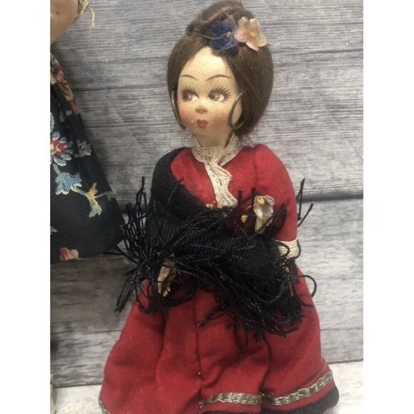 Lot of 5 Vintage Folk Art Wood Cloth Dolls  Old Dress 4-11” (CS4) - Picture 5 of 11